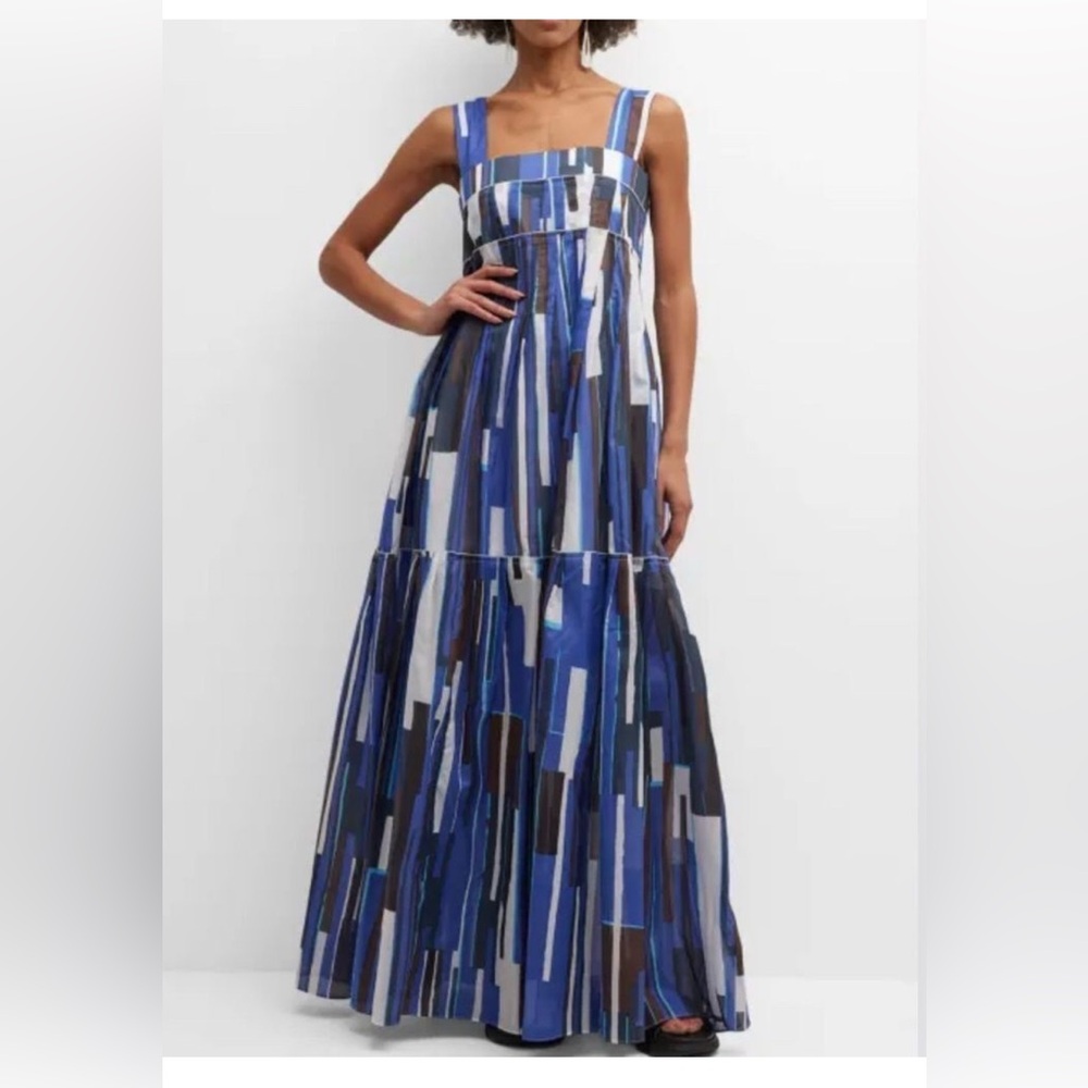 Plan C blue & white Geometric Maxi Dress 40 (8/10)